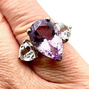 Estate Womens Ring Sterling Silver Purple Amethyst White Sapphire Size 6